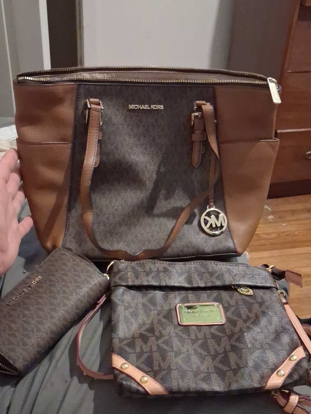 Michael Kors Brown and Tan Logo Tote with Matching Crossbody & Wallet